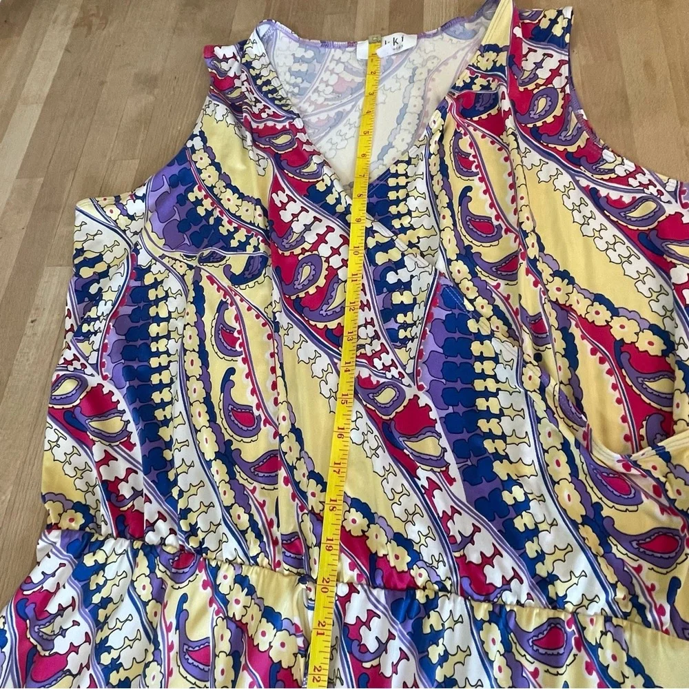 NWOT Nikki Poulos Maxi Dress 1X Plus Sleeveless V-Neck Paisley Floral Multicolor - Picture 6 of 10